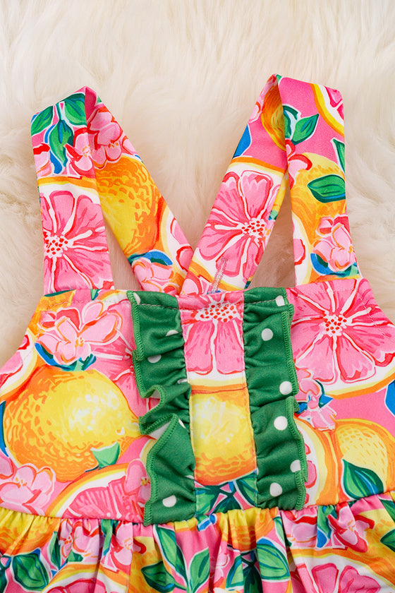 Pink grapefruit printed baby onesie/dress with snaps. RPG25204009 JEANN