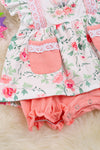 Beautiful Coral flower printed tunic with pockets & bloomer shorts with snaps. RPG20134007 Loidye