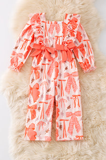  Coral coquette printed girls romper/long sleeve. PNG50283 SOL