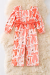 Coral coquette printed girls romper/long sleeve. PNG50283 SOL