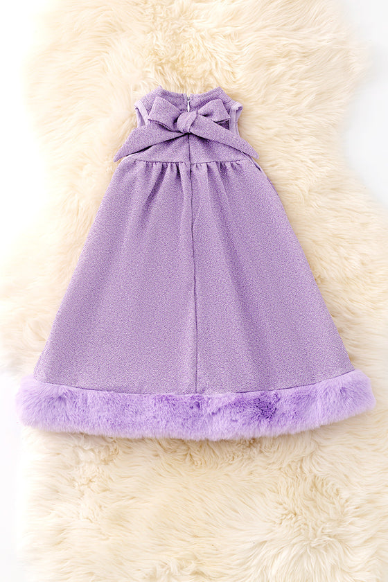 Lilac relax tunic dress with fur trim. DRG50109 SOL