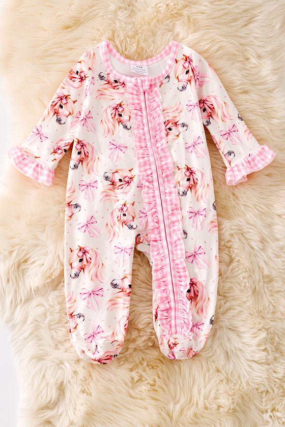 Horse printed girls baby onesie with footie. RPG51321 AMY