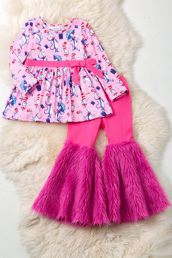 Cute Dr.S character printed girls tunic and faux fur bells. OFG60220 SOL