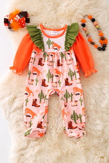  Western boot printed girls onesie with ruffle butt. RPG20003 SOL