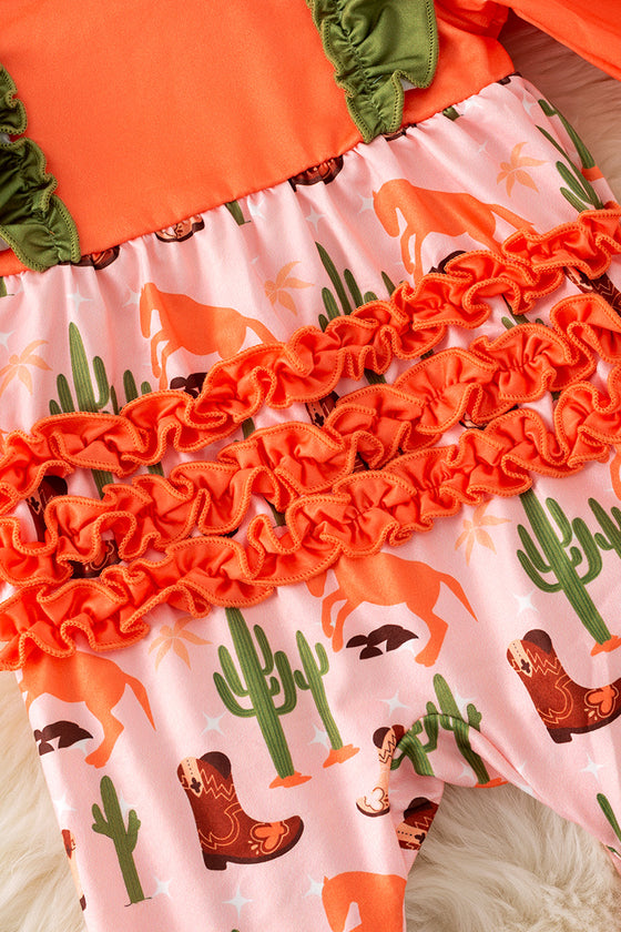 Western boot printed girls onesie with ruffle butt. RPG20003 SOL