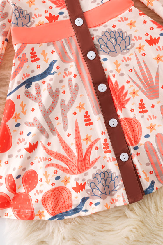 Orange western pattern printed girls dress. DRG52884 JEAN