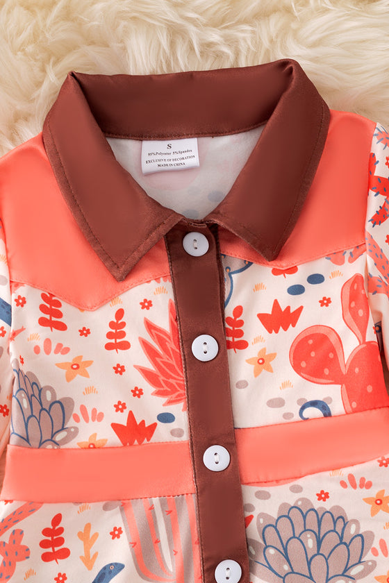 Orange western pattern printed girls dress. DRG52884 JEAN