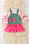 Ever Green corduroy suspender dress with Paisley hem and long sleeve shirt. (Western) OFG51246 Jean