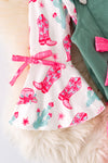Ever Green corduroy suspender dress with Paisley hem and long sleeve shirt. (Western) OFG51246 Jean