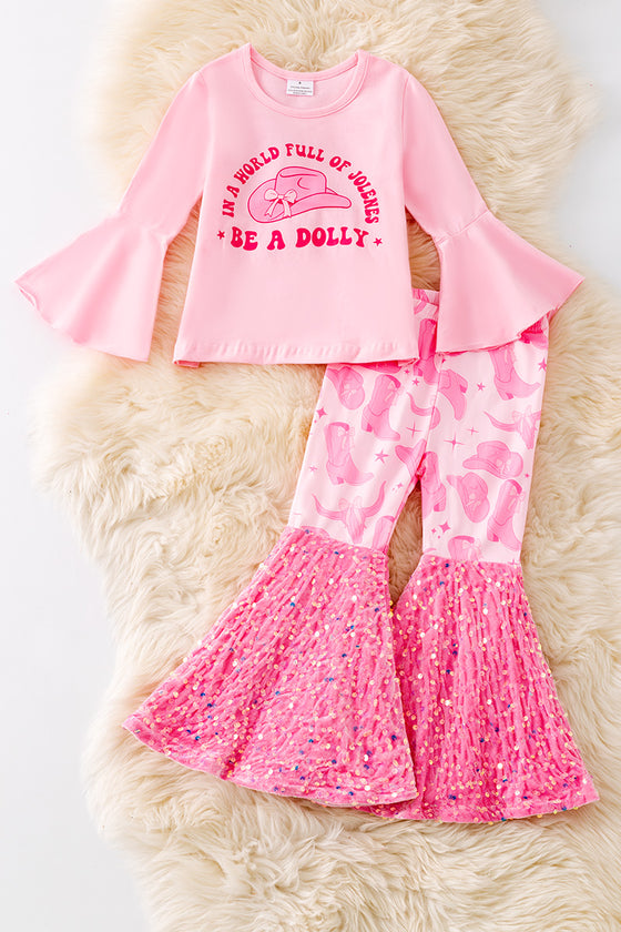 (Western) "In a world full of Jolenes be a Dolly" Girls 2 piece set. OFG51042 JEAN