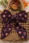 Straw girls mini tote bag with brown star printed large bow. BBG40022 M