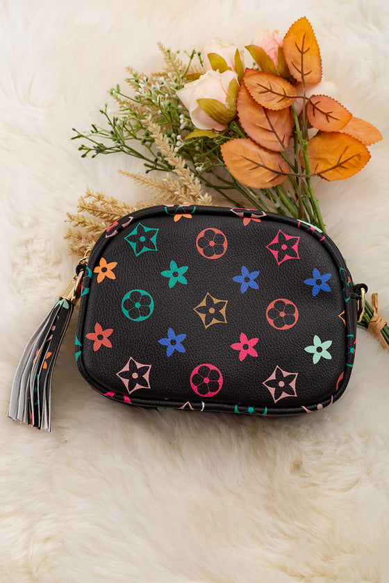 Black star printed mini purse with wide strap. BBG40039 M