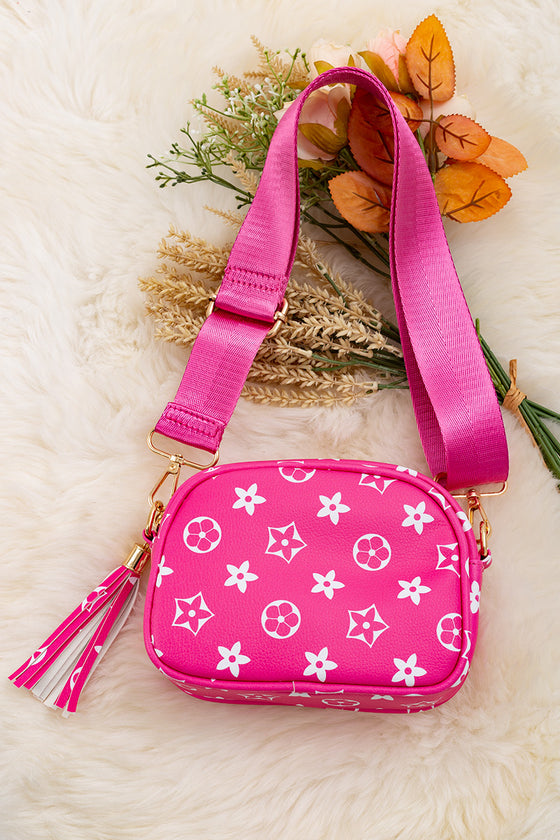 Fuchsia star printed mini purse with wide strap. BBG40038 M