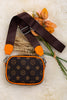 Chocolate brown star printed mini crossbody purse. BBG40010 M