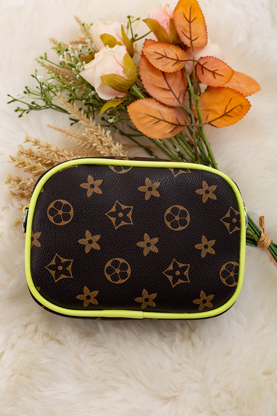 Chocolate brown star printed mini crossbody purse. BBG40012 M