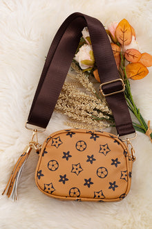  khaki star printed mini purse with wide strap. BBG40035 M