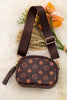 Chocolate brown star printed mini purse with wide strap. BBG40037 M