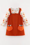 Rust Orange corduroy overall dress and undershirt.  OFG62817 AMY