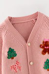 Pink knit cardigan with Christmas applique. TPG60527 SOL