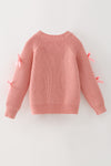 Pink knit cardigan with Christmas applique. TPG60527 SOL