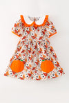 Fall floral printed girls dress w/ pumpkin applique. DRG65303 SOL