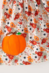Fall floral printed girls dress w/ pumpkin applique. DRG65303 SOL