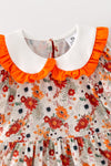 Fall floral printed girls dress w/ pumpkin applique. DRG65303 SOL
