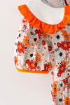 Fall floral printed girls dress w/ pumpkin applique. DRG65303 SOL