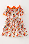 Fall floral printed girls dress w/ pumpkin applique. DRG65303 SOL