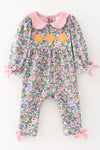 Ditsy floral baby romper with pumpkin applique. RPG64689 AMY