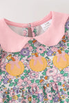 Ditsy floral baby romper with pumpkin applique. RPG64689 AMY