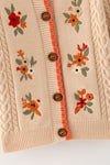 Cream cable knit cardigan with embroidered flowers. TPG60611 AMY