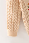 Cream cable knit cardigan with embroidered flowers. TPG60611 AMY