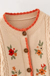 Cream cable knit cardigan with embroidered flowers. TPG60611 AMY