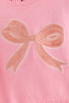 Lt. Pink knit sweater with bow applique and moon stitch trim. TPG60757 MON