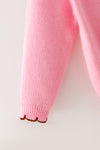 Lt. Pink knit sweater with bow applique and moon stitch trim. TPG60757 MON