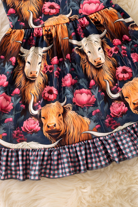 Highland cow printed dress. DRG54116 SOL