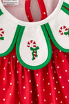 Cute embroidered candy cane baby set w/ printed polka dot on red. RPG65137 SOL