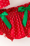 Cute embroidered candy cane baby set w/ printed polka dot on red. RPG65137 SOL