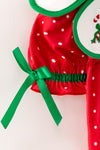 Cute embroidered candy cane baby set w/ printed polka dot on red. RPG65137 SOL