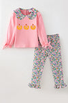 Pink long sleeve top with a bow on sleeves and floral pants. OFG62818 MON