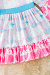 Cowgirl boot printed girls dress with cow printed ruffle hem. DRG53440 JEAN
