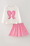 White long sleeve sweatshirt and checkered applique w/ checkered skort. OFG61877 AMY
