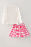 White long sleeve sweatshirt and checkered applique w/ checkered skort. OFG61877 AMY