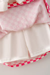 White long sleeve sweatshirt and checkered applique w/ checkered skort. OFG61877 AMY