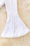White sequins bell bottoms with fur trim. PNG50265 AMY