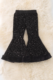  Black sequins bell bottoms with fur trim. PNG50266 SOL