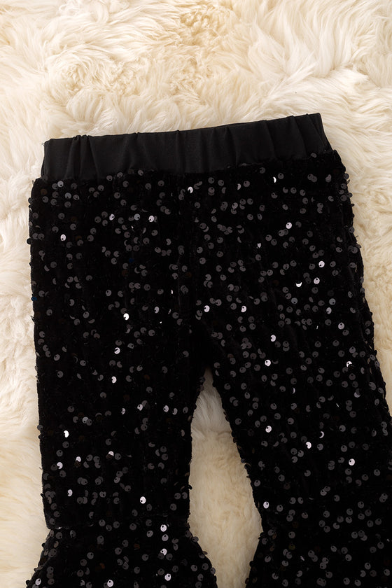 Black sequins bell bottoms with fur trim. PNG50266 SOL
