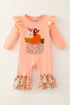 Pumpkin applique with floral print baby romper with snaps. RPG63137 MON