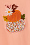 Pumpkin applique with floral print baby romper with snaps. RPG63137 MON